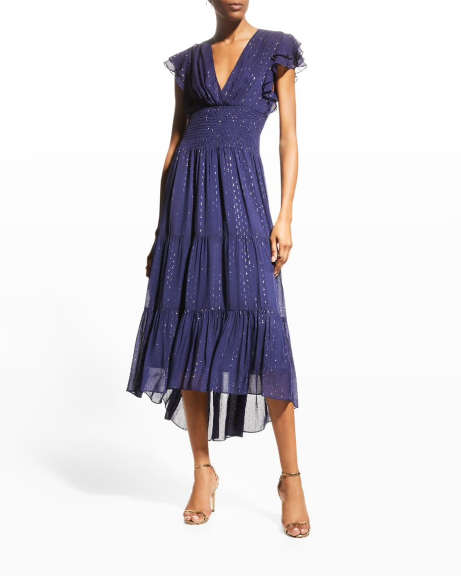 Shoshanna Neal Metallic Clip Dot Smocked Dress | Neiman Marcus