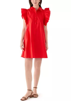 Petite Ruffle Sleeve Poplin Shirt Dress | Belk