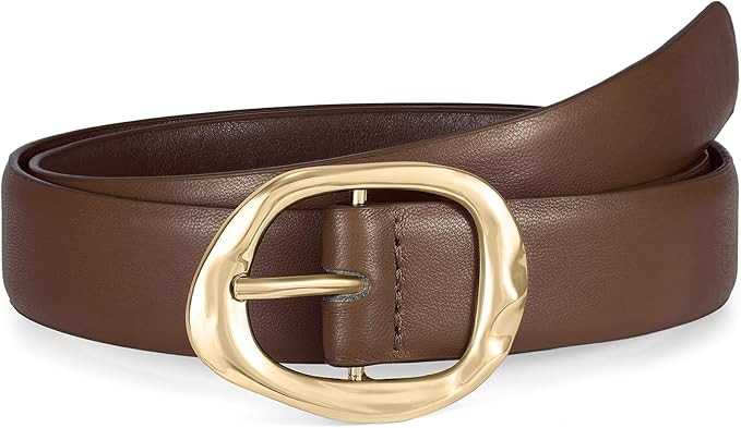 WHIPPY Leather Belt for Women Casual Waist Belt with Gold Buckle Fashion Ladies Belt for Jeans Pa... | Amazon (US)