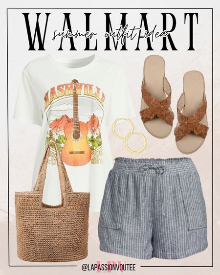 Elevate your summer vibe with Walmart’s must-haves: a fun graphic tee paired with breezy linen shorts, accessorized with hoop earrings, a charming straw bag, and trendy braided crisscross sandals. Effortlessly chic, always affordable! ☀️ 

#LTKstyletip #LTKfindsunder100 #LTKSeasonal