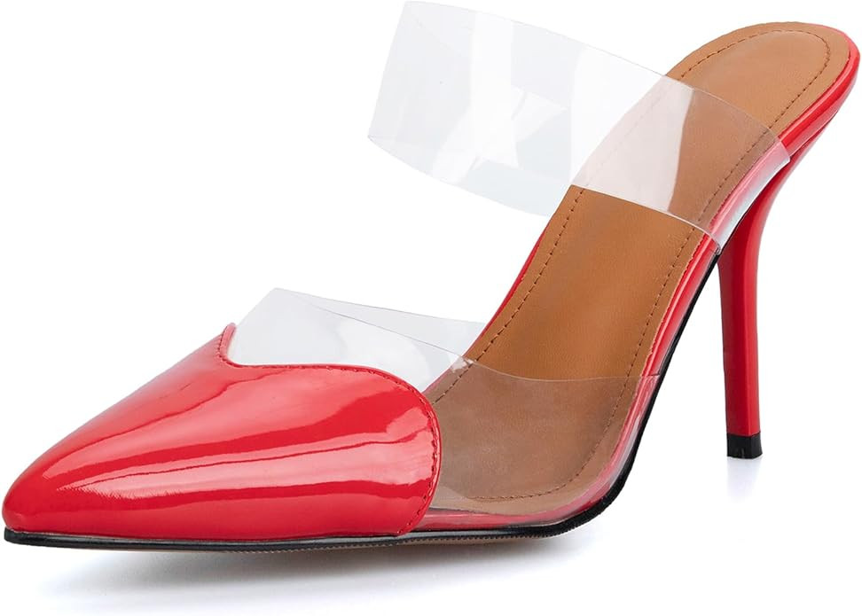 YIYA Women's Transparent Clear PVC Mules Cute Heart Cut Closed Pointed Toe Kitten Heel Slingback ... | Amazon (US)
