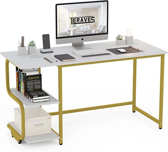 Teraves Reversible Computer Desk for Small Spaces,Small Desk with Shelves,47 inch Gaming Desk Off... | Amazon (US)