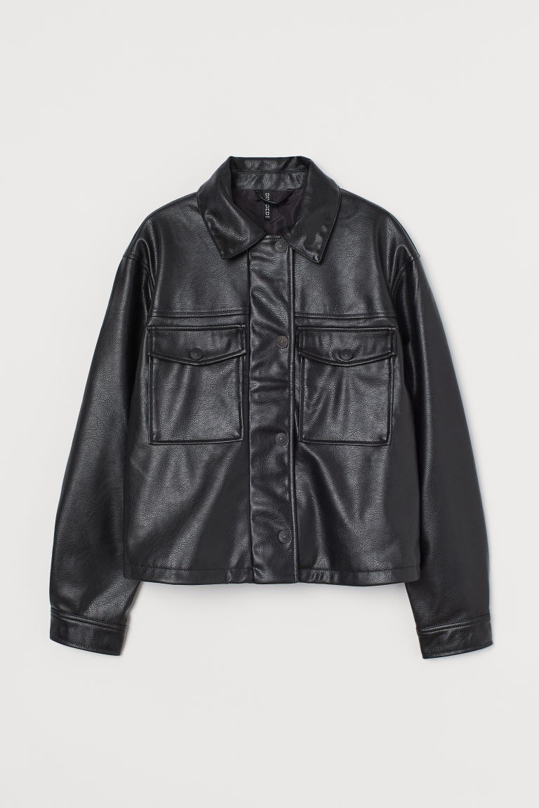 H & M - Boxy Faux Leather Jacket - Black | H&M (US + CA)