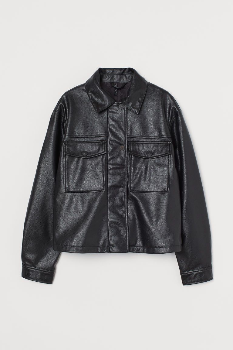 H & M - Boxy Faux Leather Jacket - Black | H&M (US + CA)