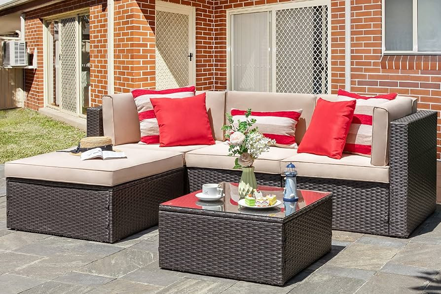Vongrasig 5 Piece Patio Furniture Sets, Outdoor Patio Set Sectional Sofa, All-Weather PE Rattan O... | Amazon (US)
