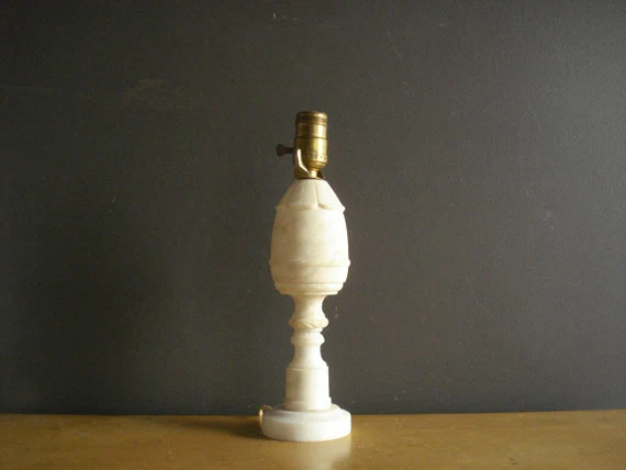 Small Vintage Alabaster Lamp - Simple White Stone Table Lamp or Desk Lamp - White Marble Look Ita... | Etsy (US)