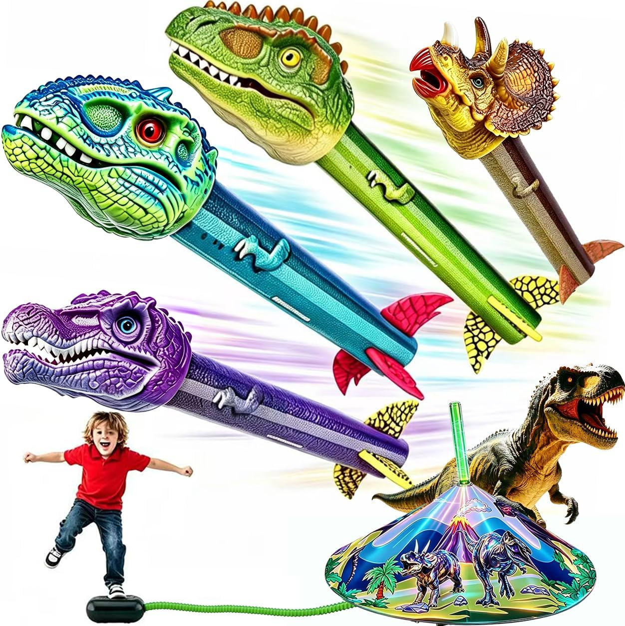 Gizzjoy Dinosaur Toy Rocket Launcher for Kids - Launch Up to 100 Ft, 4 Rockets, Outdoor Outside Toys for Kids, Dinosaur Toys, Birthday Gifts for 3 4 5 6 7 8-12 Year Old Boys Girls | Amazon (US)