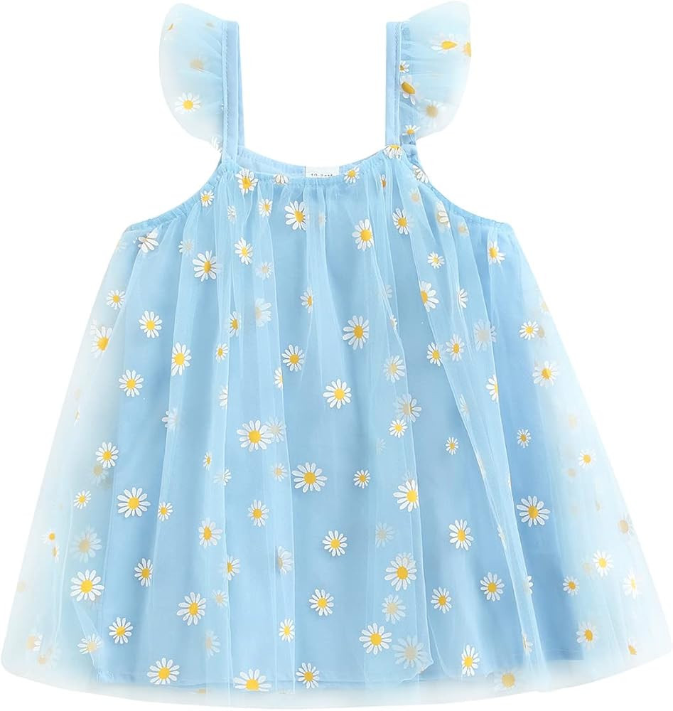 Toddler Baby Girl Tutu Dress Sleeveless Daisy Floral Layered Tulle Dress Kids Princess Birthday P... | Amazon (US)