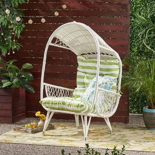 Malia Outdoor Cushioned Wicker Basket Chair by Christopher Knight Home - Light Brown + Beige Cush... | Bed Bath & Beyond