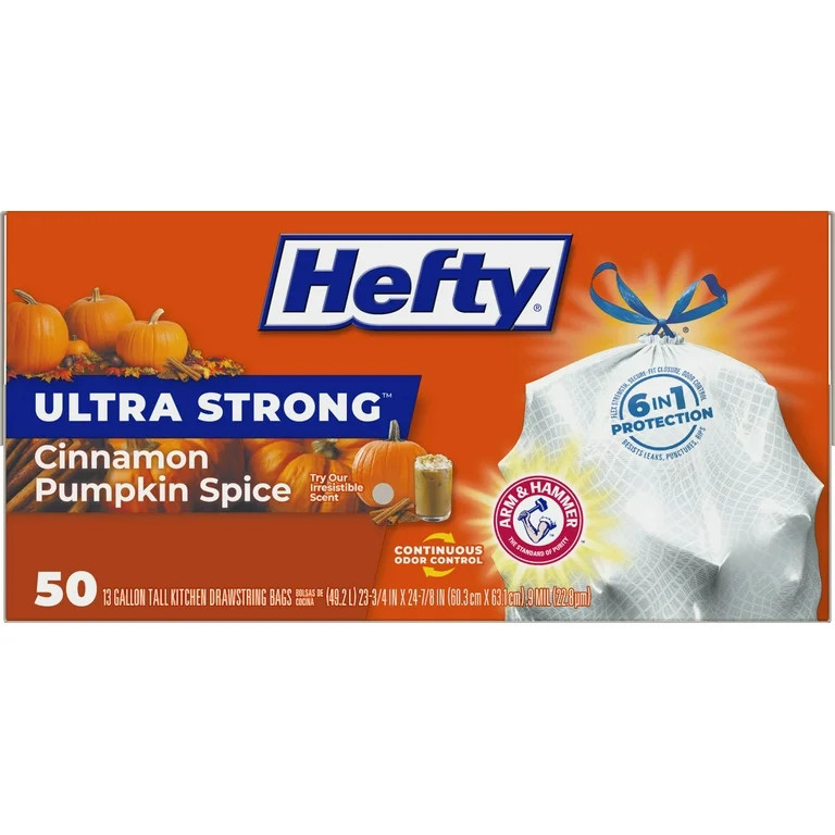 Hefty Ultra Strong Tall Kitchen Trash Bags - Cinnamon Pumpkin Spice - 13 Gallon/50ct | Walmart (US)