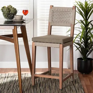 Heyna Transitional Grey Woven Rope Mahogany Counter Stool | Bed Bath & Beyond