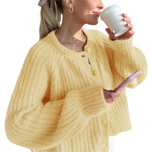 YKR Womens Cardigan Sweater Long Sleeve Chunky Knit Button Down Fall Open Front Loose Casual Cardigan Yellow M | Amazon (CA)