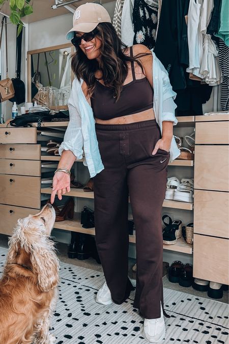 Midsize matching set 
Wearing a large in the bra top 
And large in the wide leg sweatpants 
The most comfy sneakers are tts 

#LTKcurves #LTKSeasonal #LTKfit