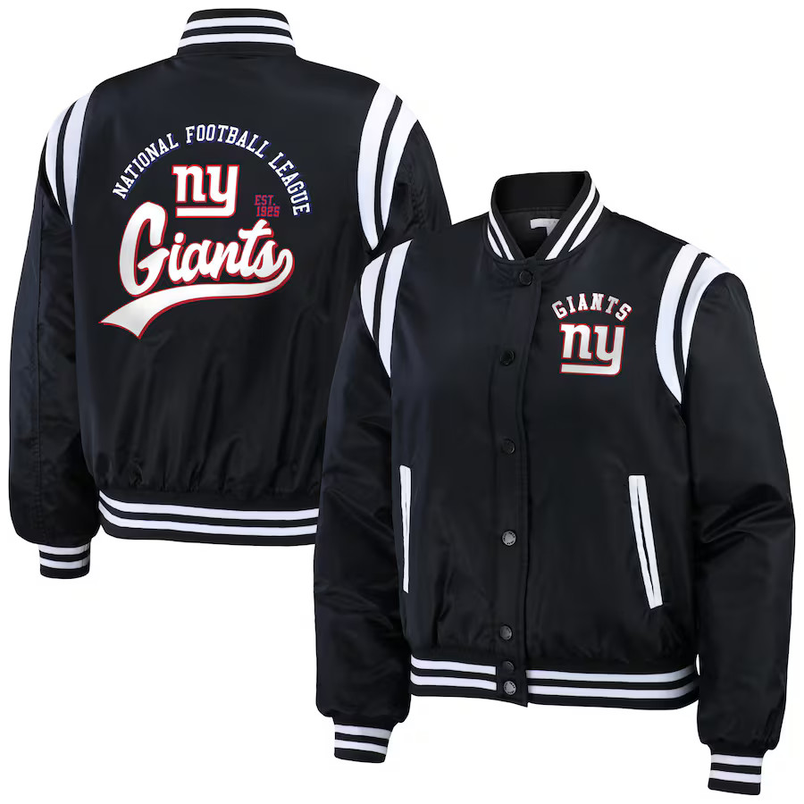 New York Giants WEAR by Erin Andrews Women's Full-Snap Bomber Jacket - Black | Fanatics