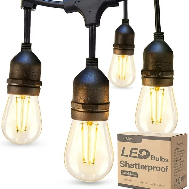 addlon LED Outdoor String Lights 48FT with 2W Dimmable Edison Vintage Shatterproof Bulbs and Comm... | Walmart (US)