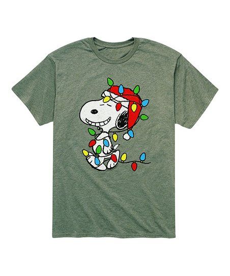 Heather Military Green Peanuts Snoopy Christmas Lights Tee - Men | Zulily