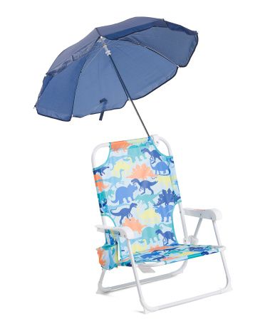 Folding Dino Beach Chair With Cup Holder And Umbrella | TJ Maxx
