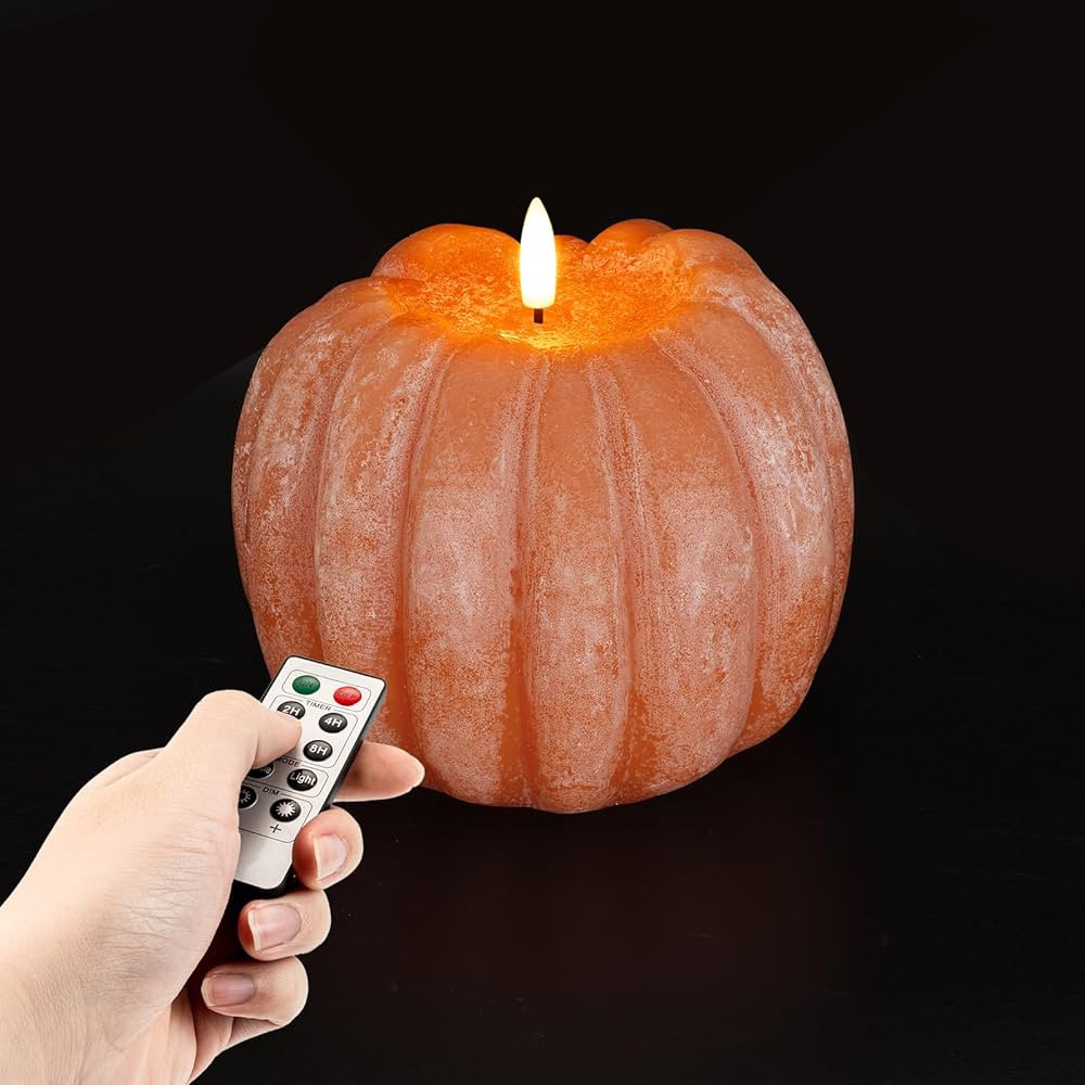 Homemory Flickering Flameless Wax Pumpkin LED Candle with Remote, Timer, Dimmer, Battery Operated... | Amazon (US)