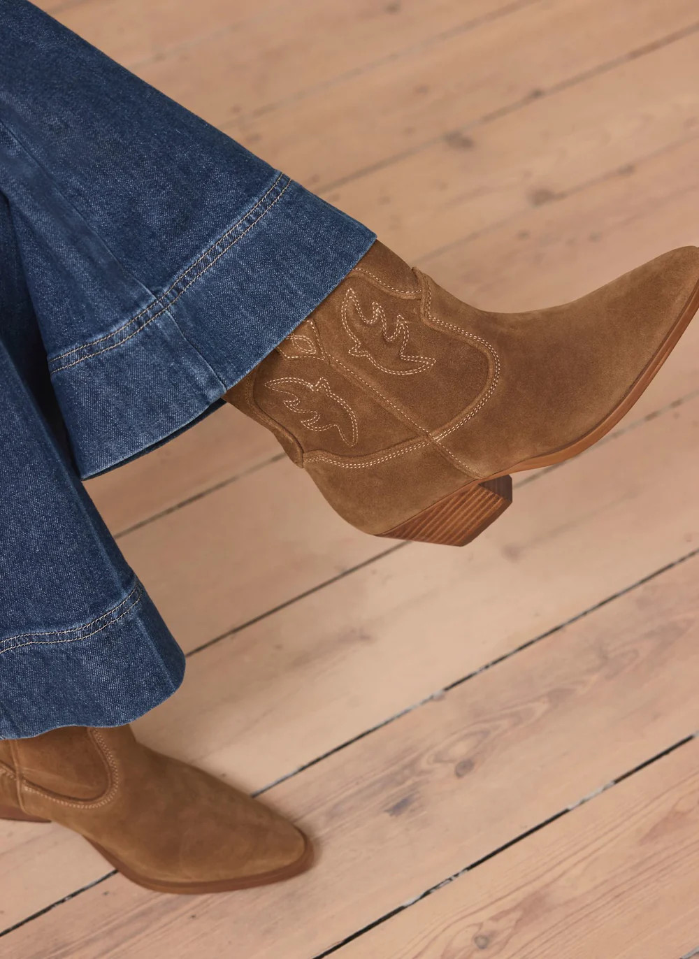 Carly Neutral Suede Cowboy Boots | Mint Velvet
