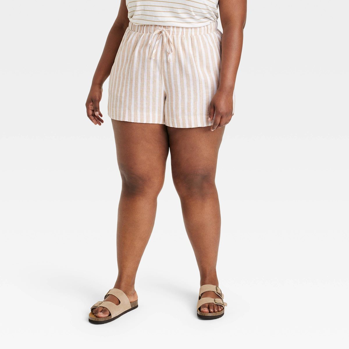 Women's High-Rise Linen Pull-On Shorts - Universal Thread™ Tan Striped XXL | Target