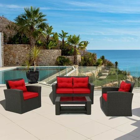 Baner Garden N87-BL-CST-R 4 Piece Outdoor Furniture Set All Weather Deep Seating Patio Chair Seat an | Walmart (US)
