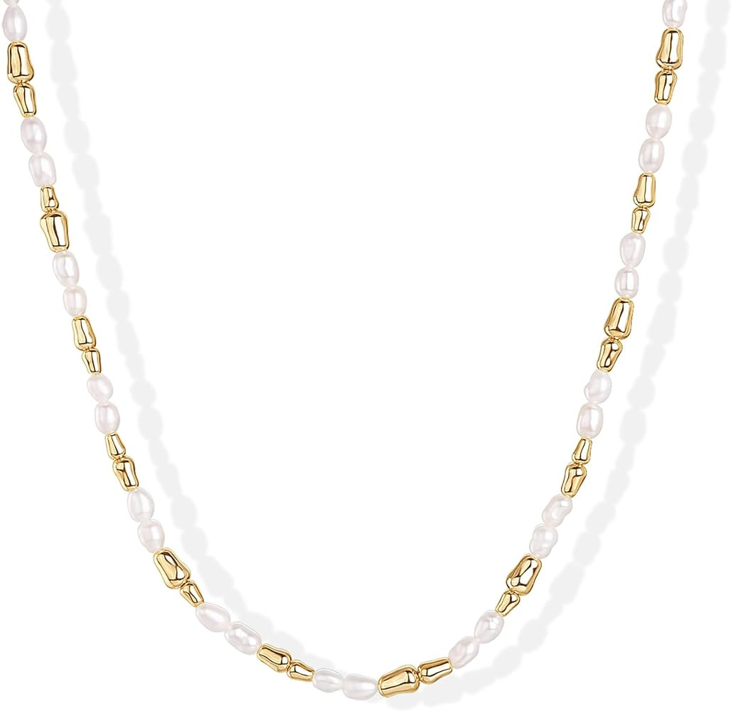 PAVOI 18K Gold Plated Freshwater Cultured Pearl Necklace for Women | Beaded Necklace with Pearls | Amazon (US)