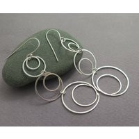 Long Dangle Earrings, Circle Sterling Silver Earrings For Women | Etsy (US)