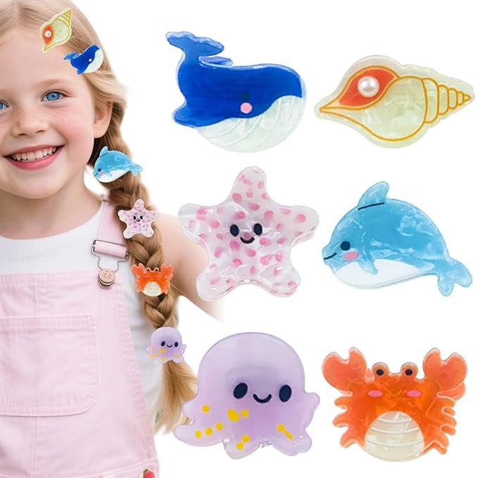 6PCS Cute Small Mini Sea Animals Hair Claw Clips Ocean Beach HHair Accessories for Women Girls Th... | Amazon (US)