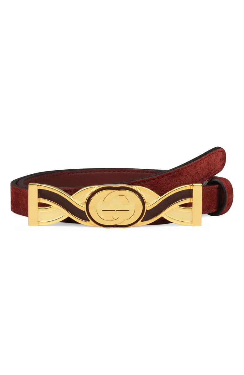 Interlocking-G Buckle Skinny Suede Belt | Nordstrom
