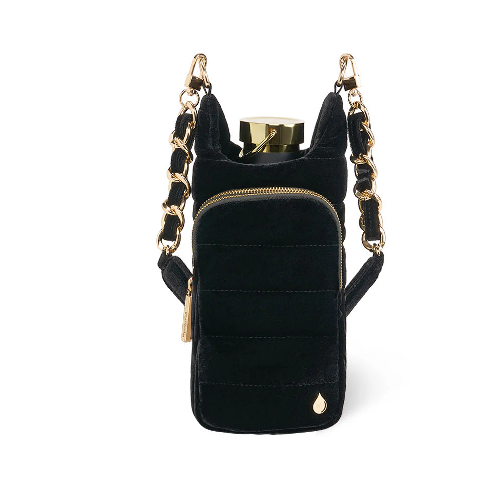 Velvet HydroBag® with Velvet and Gold chain strap- Black | WanderFull 