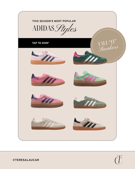 Adidas “it girl” sneakers of the fall season 

Adidas samba sneakers, adidas gazelle sneakers, pink adidas sneakers, green adidas sneakers 

#LTKGiftGuide #LTKshoecrush #LTKstyletip