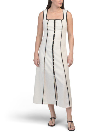 Linen Blend Sleeveless Maxi Dress With Contrast Trim | Casual Dresses  | Marshalls | Marshalls