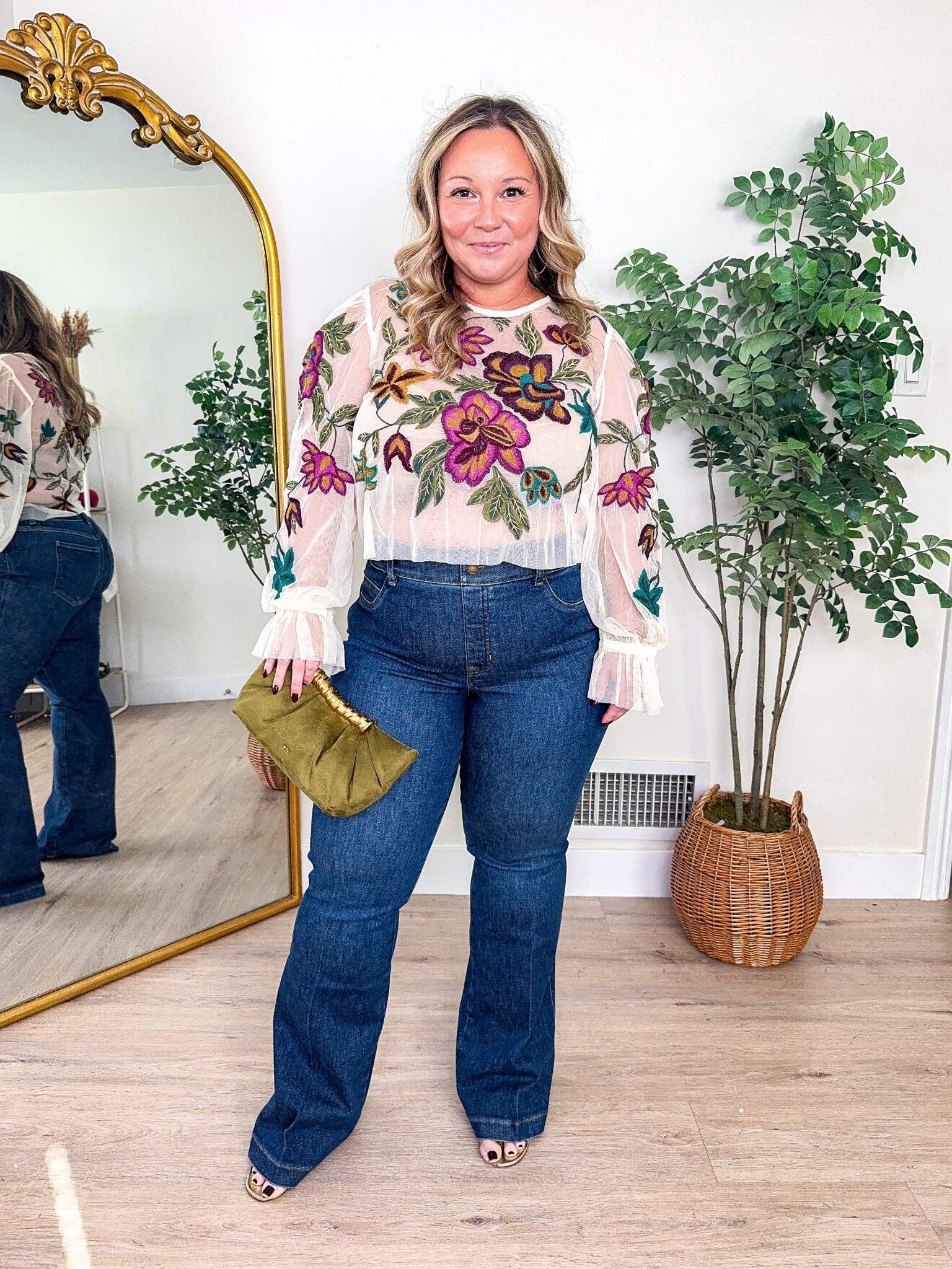 Midsize fall outfit 
Anthro top size LARGE PETITE 
Spanx jeans size XL PETITE- use code SHELLIXSPANX for new customers at checkout 

Fall style, fall outfit, spanx jeans, flare jeans, shapewear, fall trends, date night outfit, Amazon finds, Amazon fashion 

#LTKSeasonal #LTKMidsize #LTKOver40