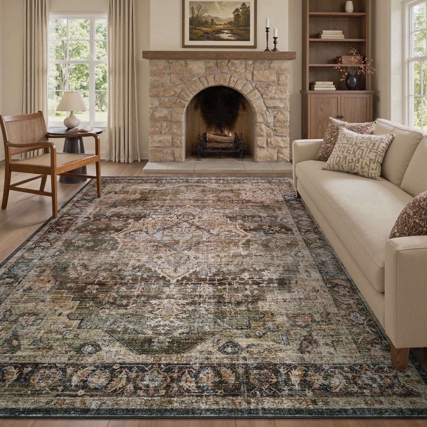 FEELHOME 8'x10' Area Rug Machine Washable Soft Vintage Distressed Non Slip Carpet for Living Room... | Walmart (US)