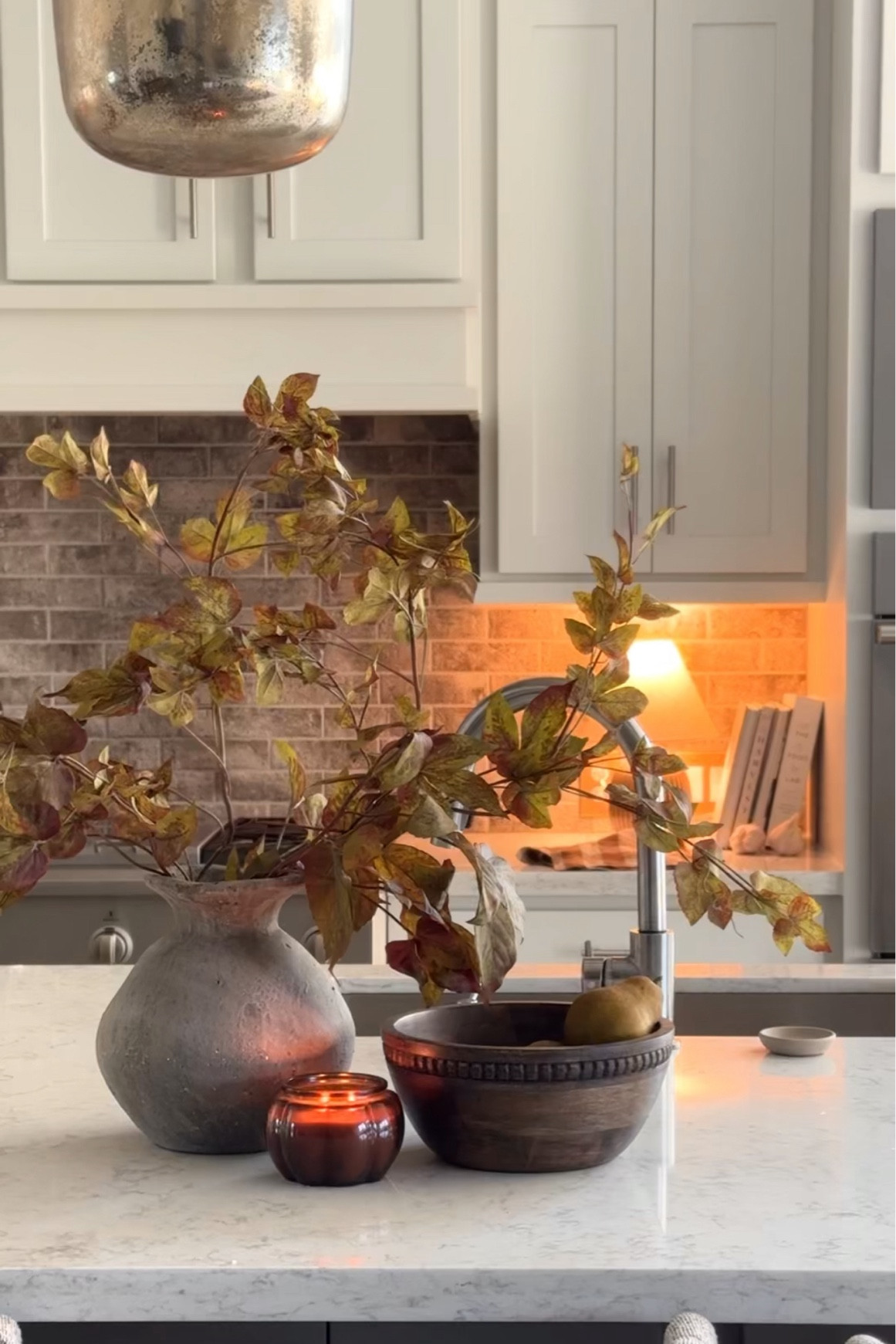 Fall Kitchen | Fall Faux Stems | Kitchen Counter Decor | Brown Bowl | Pumpkin Candle | Book Cooks | Kitchen Runner 

#LTKHome #LTKSaleAlert #LTKFindsUnder100