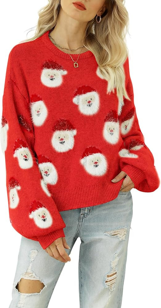 Arssm Women Santa Sweater Ugly Christmas Sweater Funny Xmas Holiday Party Knitted Cozy Pullover S... | Amazon (US)