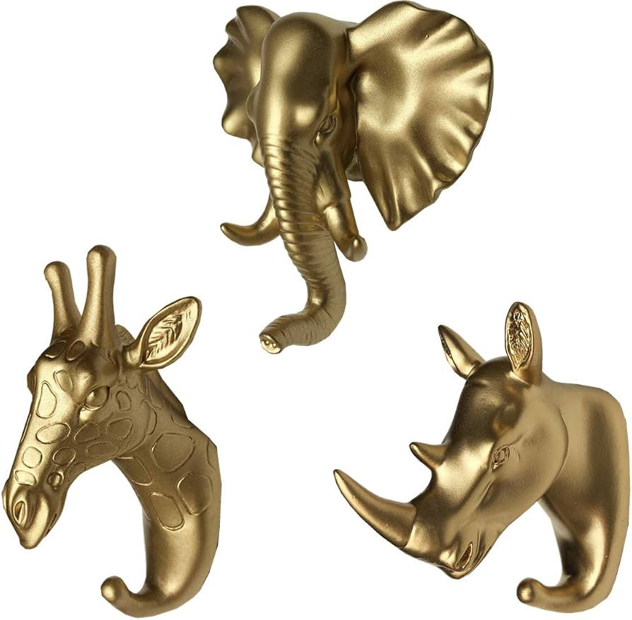 BiuBiu Home Set of 3 Resin Elephant Head Giraffe Head and Rhino Head Wall Hooks/Hangers Animal Sh... | Amazon (CA)