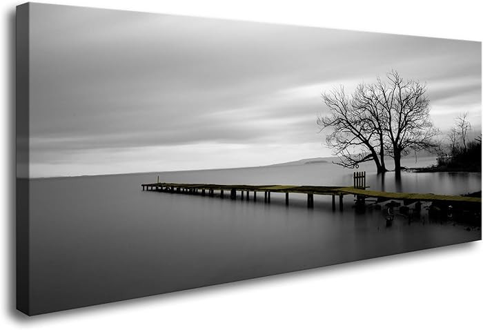 DZL Art S74950 Gray Canvas Prints Modern Minimalist Black and White Lake Trees Landscape Wall Art... | Amazon (US)