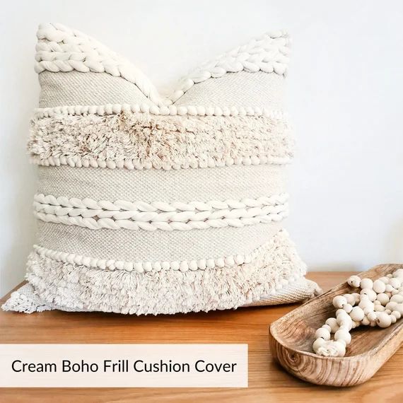 Handwoven Boho Pillow Cover  Cream Ivory Bohemian Frill - Etsy | Etsy (US)