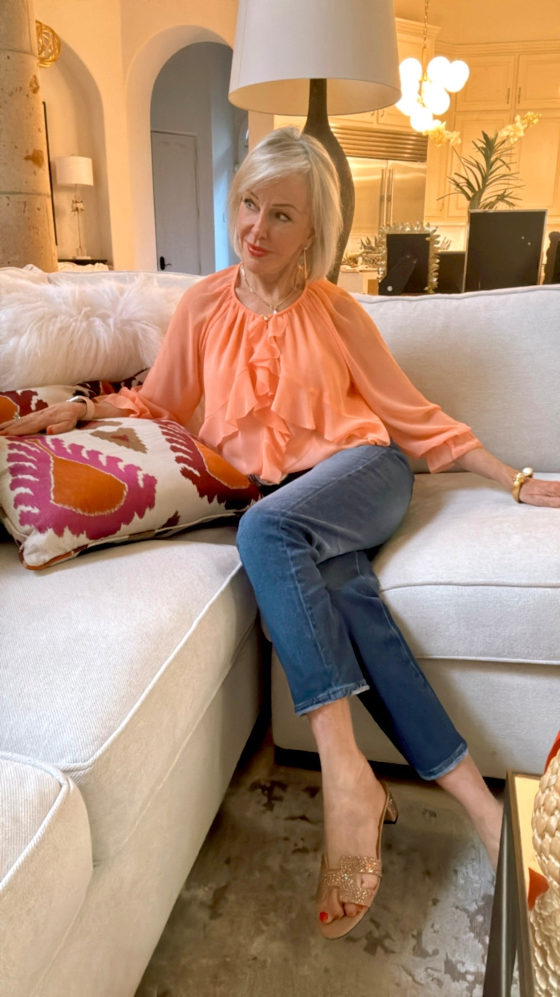 Reduced to $19.98 'Tis the season to turn heads. Wear this dramatic Georgette Sheer Ruffle Blouse atop your favorite jeans for a striking style this spring. Gorgeous ruffles on the front and cuffs in the must-have hue of the season. 

#LTKWorkwear #LTKOver40 #LTKSaleAlert