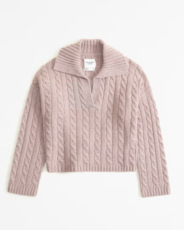 Women's Cable Notch-Neck Sweater | Women's Tops | Abercrombie.com | Abercrombie & Fitch (US)