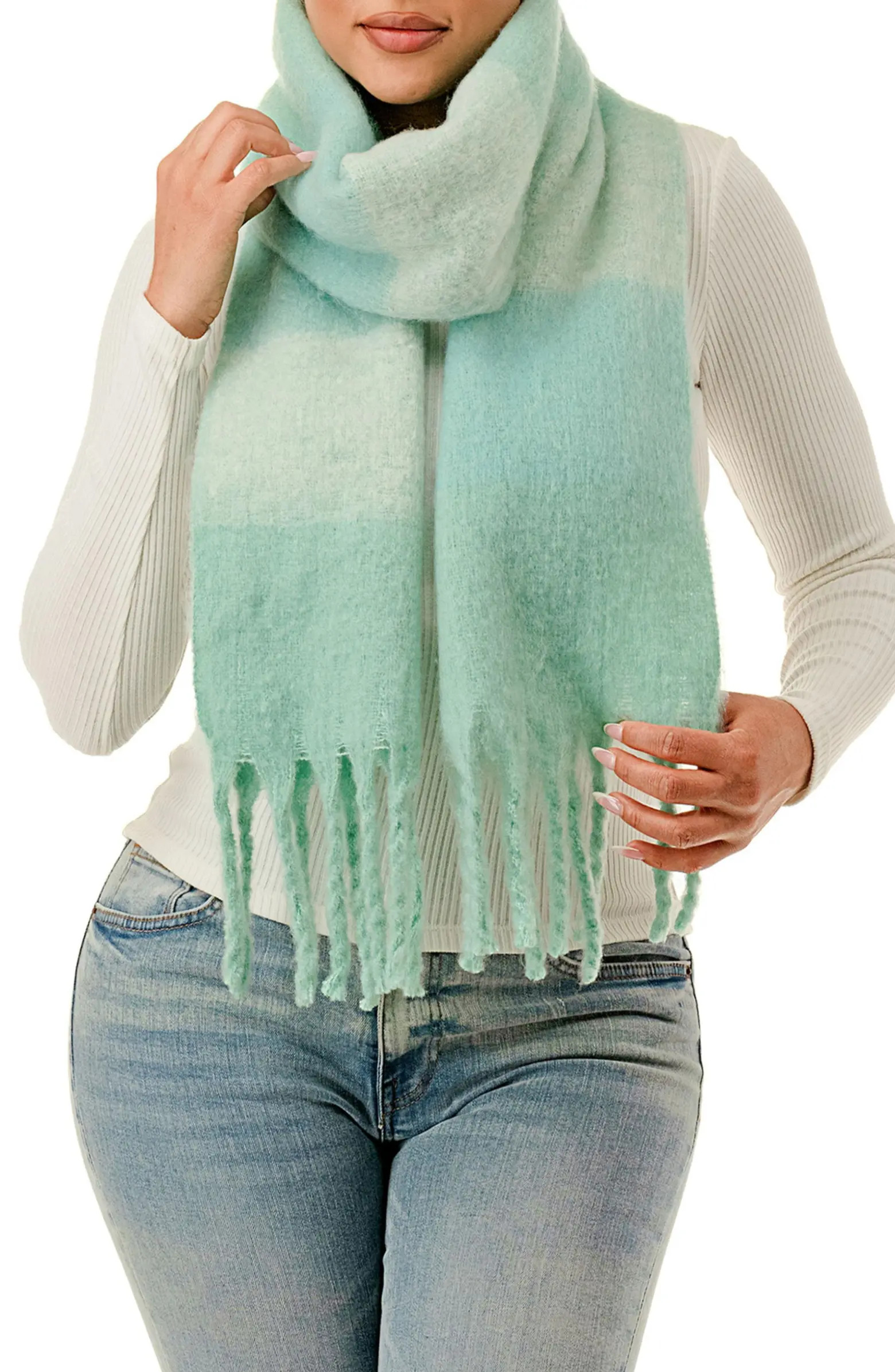 MARCUS ADLER Colorblock Check Fringe Scarf | Nordstromrack | Nordstrom Rack