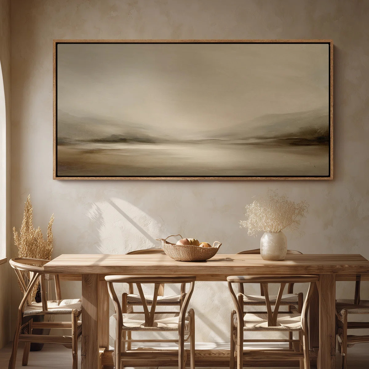 Framed Canvas Wall Art - Minimal Misty Valley Landscape in Soft Beige and Gray Tones - 16"x24", 2... | Wayfair North America