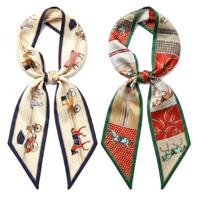 Wrapables 2 Piece Womens Silky Feeling Long Skinny Scarf Set, 55.5 x 5.15 Inch Satin Neck Scarf, Horse and Carriage | Target