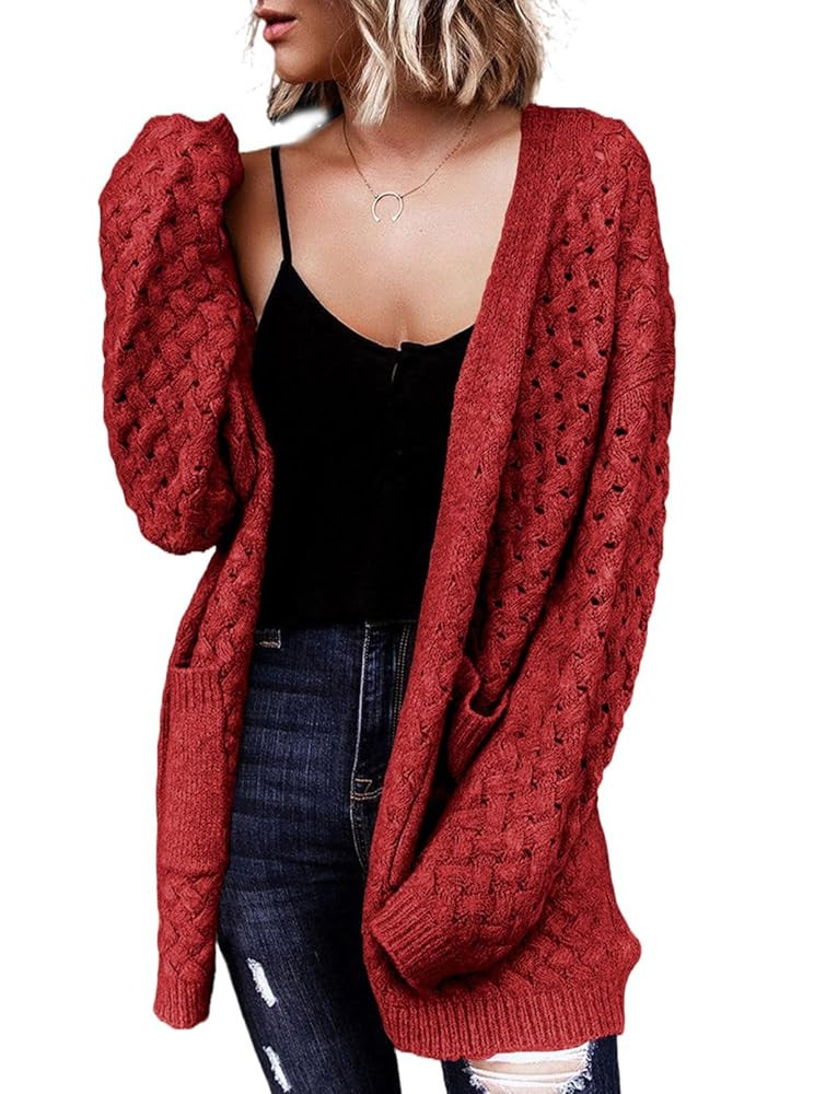Dokotoo Women's 2024 Fashion Casual Open Front Long Sleeve Chunky Cable Knit Cardigans Sweaters O... | Amazon (US)