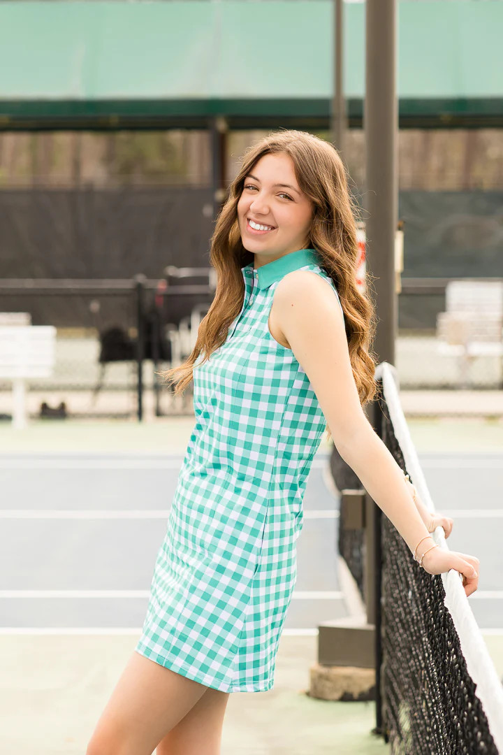 Sail & Serve Tennis Dress | Green Gingham | The Coastal Crane