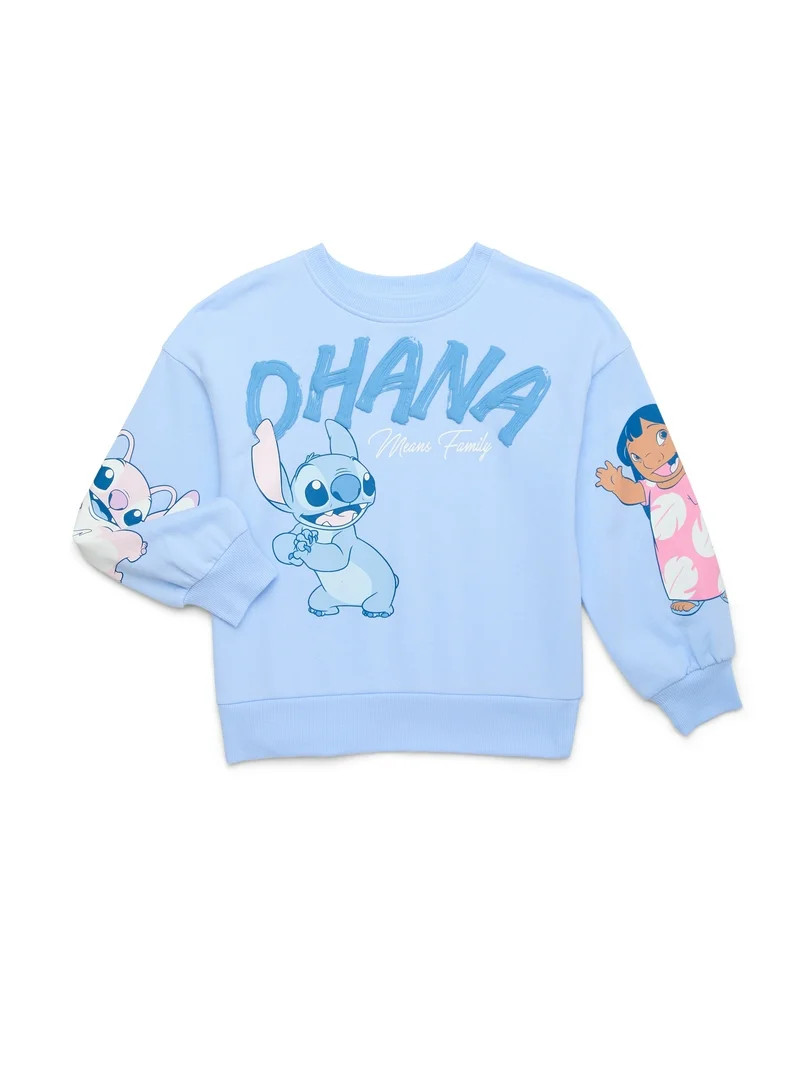 Lilo & Stitch Girls’ Graphic Fleece Sweatshirt with Long Sleeves, Sizes 4-16 | Walmart (US)