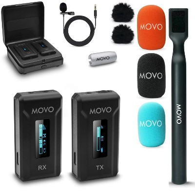 Movo WMX-2 Wireless Lavalier Microphone System with Charging Case and Interview Mic Handle for Cameras | Target