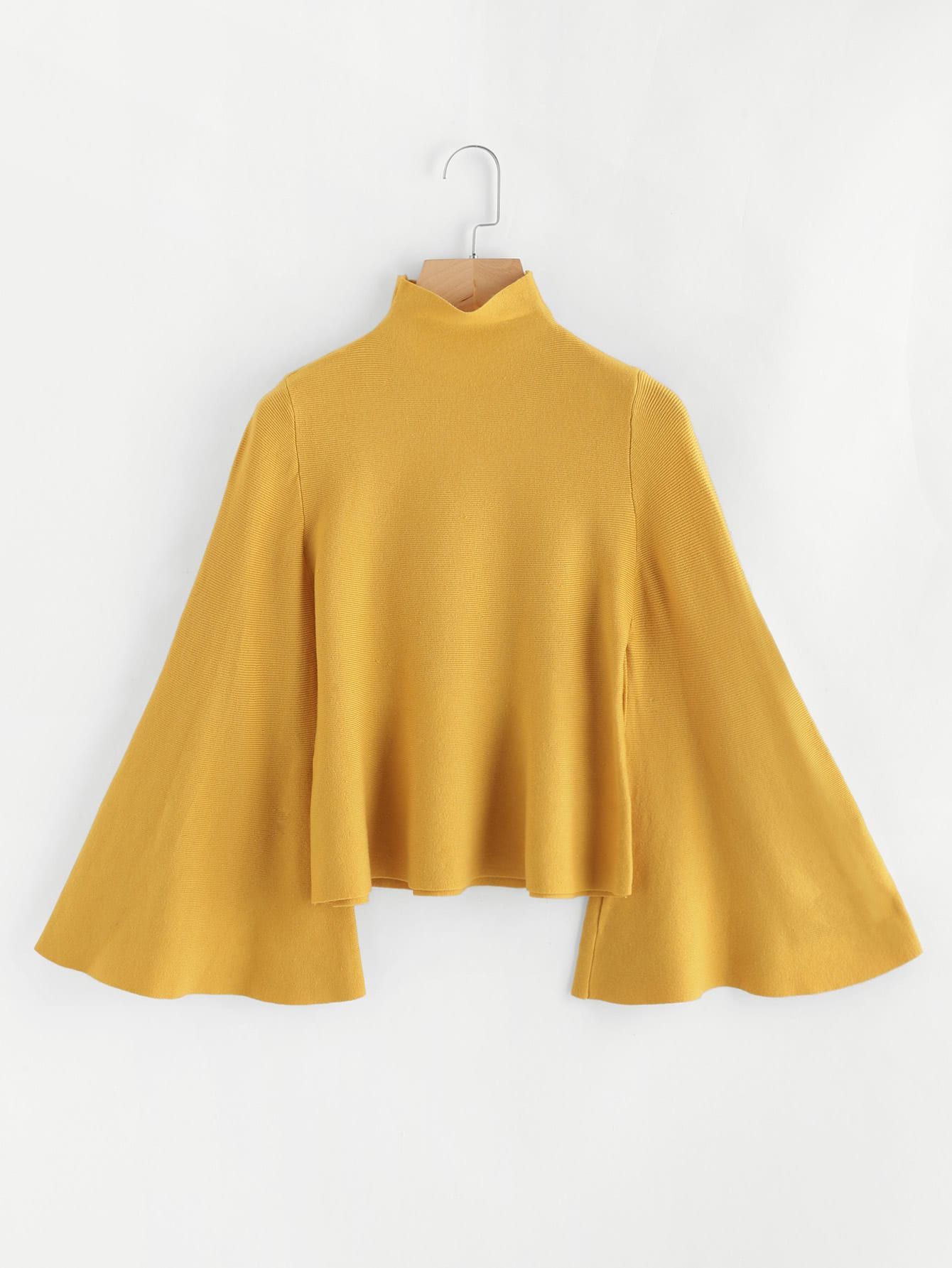 Mock Neck Bell Sleeve Jersey Sweater | SHEIN