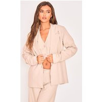 Stone Pinstriped Woven Oversized Suit Jacket | PrettyLittleThing US